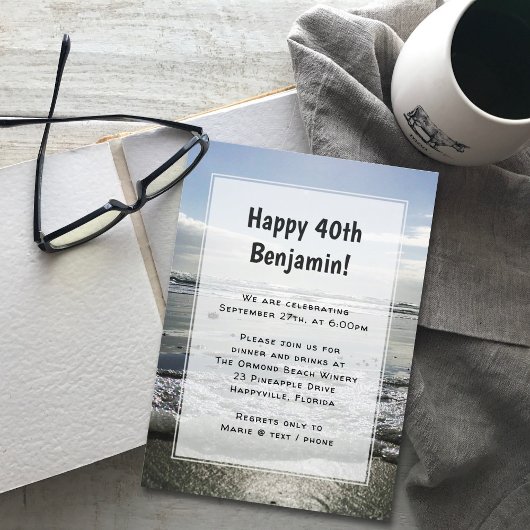 ビーチ背景彼の誕生日パーティーの招待 招待状