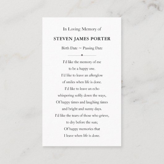 ビーチ自然悔やみや弔慰葬儀記念カード 名刺 (裏面)