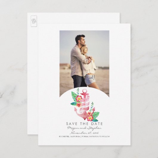 ビーチ航海のいかり写真の保存日付 案内ポストカード (正面/裏面)