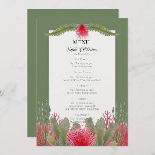 ビーチ航海のをテーマにしたウェディングレセプションメニュー 招待状 (正面/裏面)