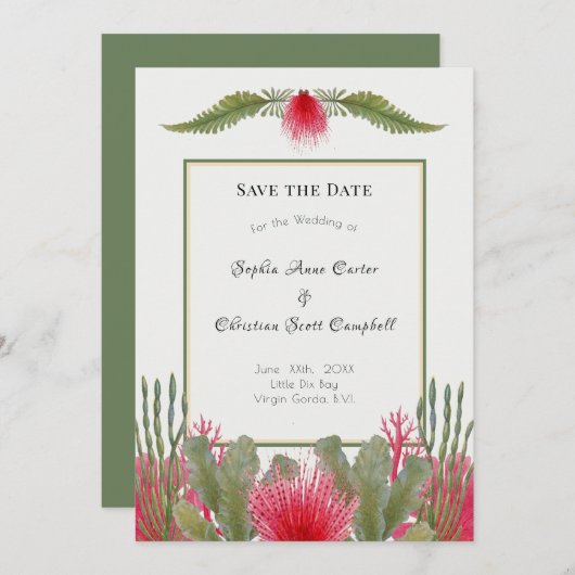 ビーチ航海のをテーマにした結婚式の日付の保存 セーブザデート (正面/裏面)