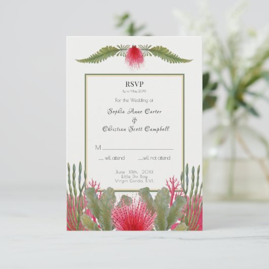 ビーチ航海のをテーマにした結婚式RSVP応答カード 招待状 (スタンド正面)