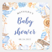 ビーチ航海のイラストレーションの赤ちゃん スクエアシール (正面)