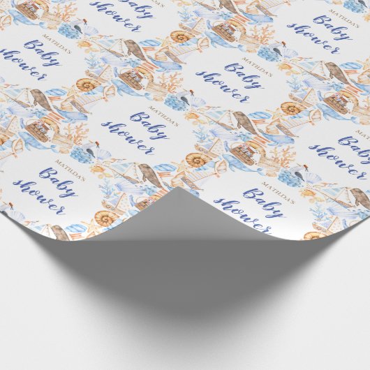 ビーチ航海のイラストレーションの赤ちゃん ラッピングペーパー (角)