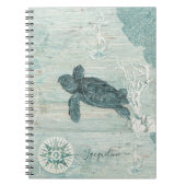 ビーチ航海のウミガメ青い流木 ノートブック (正面)
