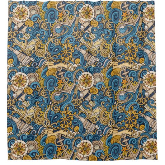 ビーチ航海のシャワーカーテン シャワーカーテン (正面)