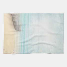 ビーチ航海のシーンとローボート&魚釣りネット キッチンタオル