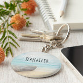 ビーチ航海のシーンとローボート&魚釣りネット キーホルダー (側面)