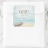 ビーチ航海のシーンとローボート&魚釣りネット スクエアシール (バッグ)