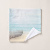 ビーチ航海のシーンとローボート&魚釣りネット バスタオルセット (ウォッシュタオル)