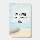 ビーチ航海のシーンとローボート&魚釣りネット バッジ (裏面)