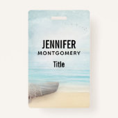 ビーチ航海のシーンとローボート&魚釣りネット バッジ (正面)