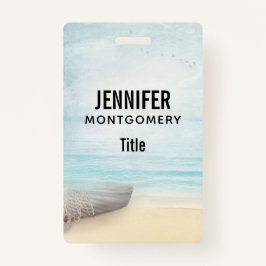 ビーチ航海のシーンとローボート&魚釣りネット バッジ