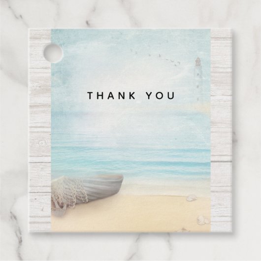 ビーチ航海のシーンとローボート&魚釣りネット フェイバータグ (正面)