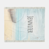 ビーチ航海のシーンとローボート&魚釣りネット フリースブランケット (正面(横))