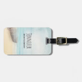 ビーチ航海のシーンとローボート&魚釣りネット ラゲッジタグ (正面横)