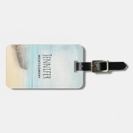 ビーチ航海のシーンとローボート&魚釣りネット ラゲッジタグ