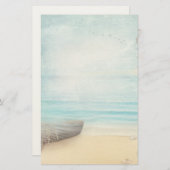 ビーチ航海のシーンとローボート&魚釣りネット 便箋 (正面/裏面)