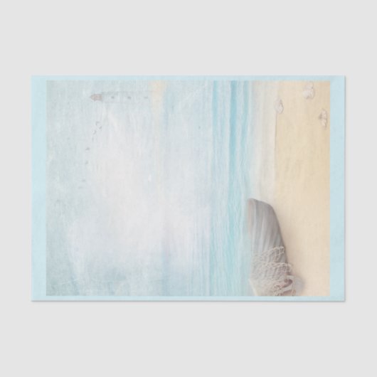 ビーチ航海のシーンとローボート&魚釣りネット 薄葉紙 (正面)