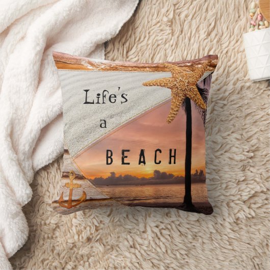 ビーチ航海のスクラップブック日没枕 クッション (ブランケット)
