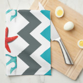 ビーチ航海のテーマシェブロンいかりスターフィッシュ キッチンタオル (四つ折り)