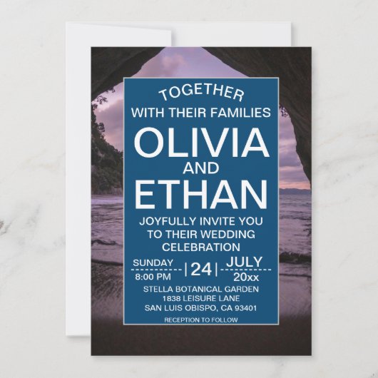 ビーチ航海のネイビーブルー結婚式招待状 招待状 (正面)
