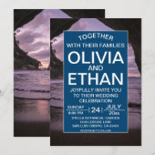 ビーチ航海のネイビーブルー結婚式招待状 招待状 (正面/裏面)