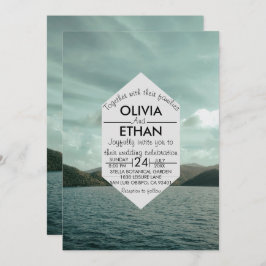 ビーチ航海のネイビーブルー結婚式招待状 招待状