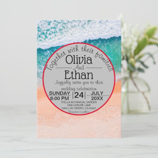 ビーチ航海のネイビーブルー結婚式招待状 招待状 (スタンド正面)