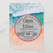ビーチ航海のネイビーブルー結婚式招待状 招待状 (正面/裏面)