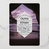 ビーチ航海のネイビー結婚ルズフォイル招待状 箔招待状 (正面)