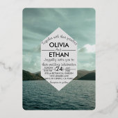 ビーチ航海のネイビー結婚ルズフォイル招待状 箔招待状 (正面)