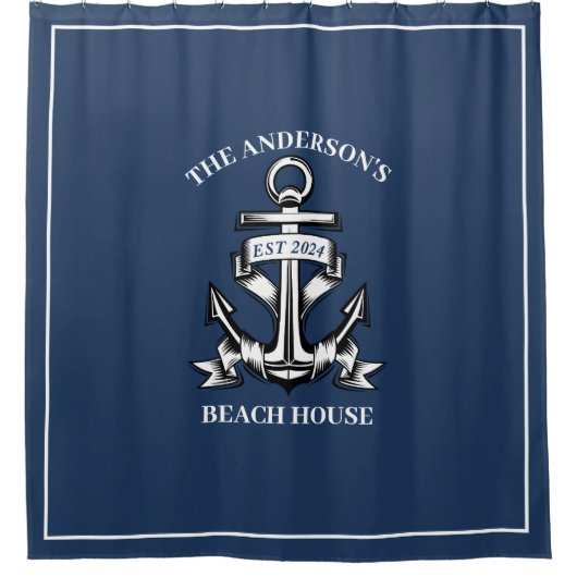 ビーチ航海のハウスファミリーネームエストシップいかり シャワーカーテン (正面)