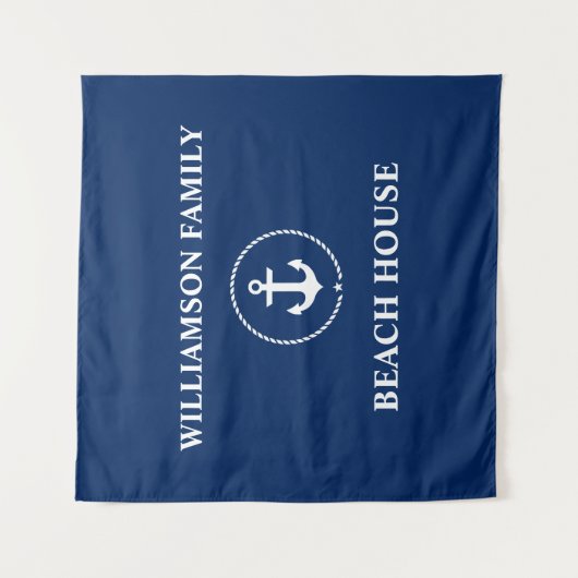 ビーチ航海のハウスファミリーネームネイビーブルースクエア タペストリー (正面)