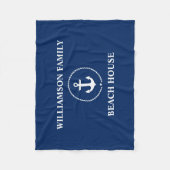 ビーチ航海のハウスファミリーネームネイビーブルー フリースブランケット (正面)