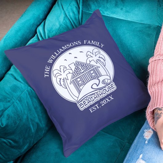 ビーチ航海のハウスファミリーネームブルー&ホワイト クッション