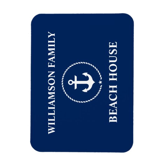 ビーチ航海のハウスファミリー名いかりネイビーブルー マグネット (縦)