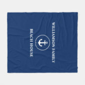 ビーチ航海のハウスファミリー名ネイビーブルーミディアム フリースブランケット (正面(横))