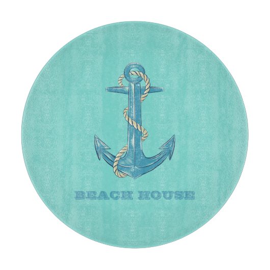 ビーチ航海のハウス、いかり、ロープ、ミントグリーン カッティングボード (正面)