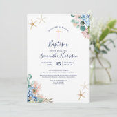 ビーチ航海のフローラベビーガールバプテスマ 招待状 (スタンド正面)
