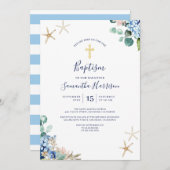 ビーチ航海のフローラ男女兼用洗礼 招待状 (正面/裏面)