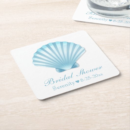 ビーチ航海のブライダルシャワーシェルブルーターコイズ スクエアペーパーコースター (アングル)