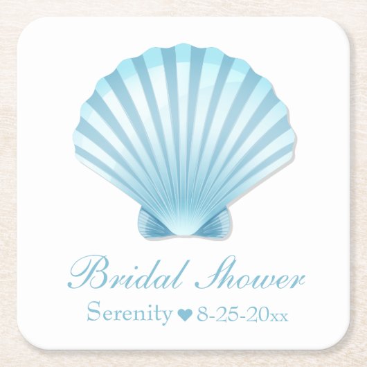 ビーチ航海のブライダルシャワーシェルブルーターコイズ スクエアペーパーコースター (正面)