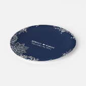ビーチ航海のホワイトレースネイビー結婚ブルー ペーパープレート (アングル)
