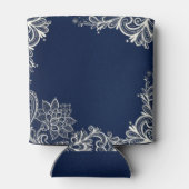 ビーチ航海のホワイトレースネイビー結婚ブルー 缶クーラー (裏面)