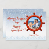 ビーチ航海のボーター写真クリスマスカード シーズンカード (正面/裏面)