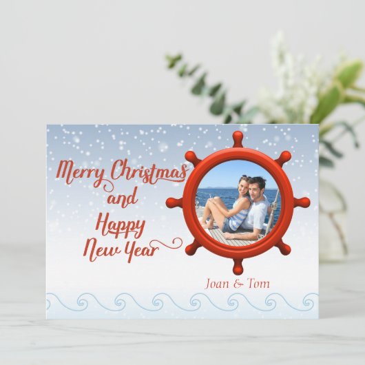 ビーチ航海のボーター写真クリスマスカード シーズンカード (スタンド正面)