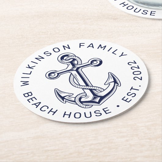 ビーチ航海のボートレイクハウスネーム年を追加 ラウンドペーパーコースター (アングル)