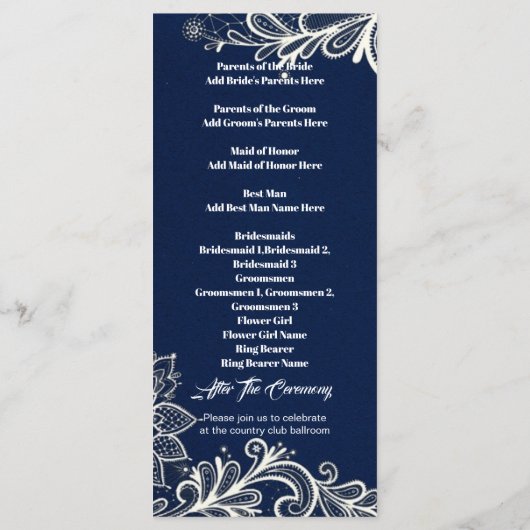 ビーチ航海の王室のブルーウェディングプログラム プログラム (裏面)