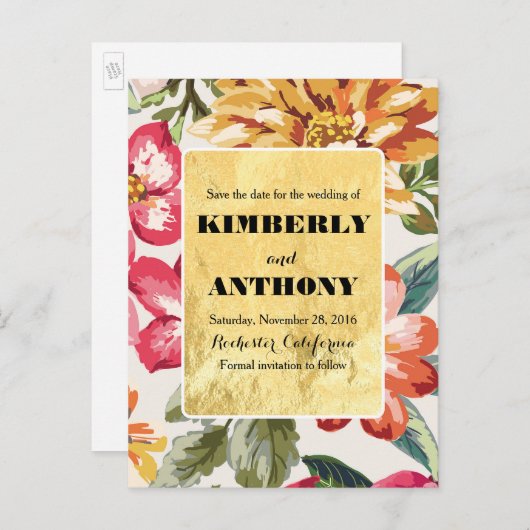 ビーチ花の宛先の保存日付 案内ポストカード (正面/裏面)